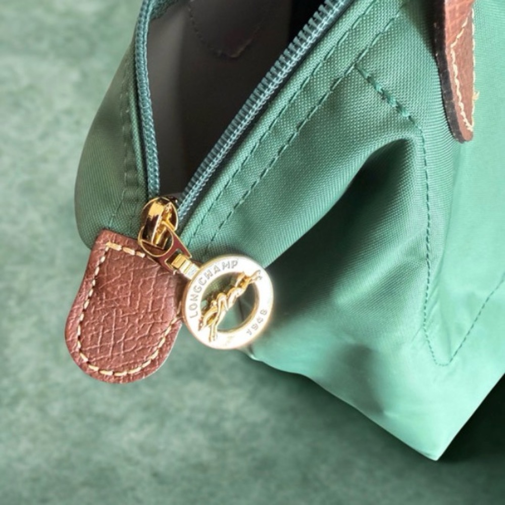 Authentic Longchamp Green Tote with Brown Accents